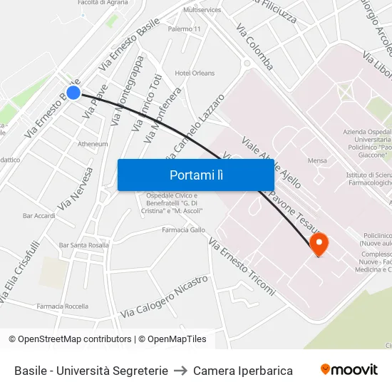 Basile Universita' Segreterie to Camera Iperbarica map