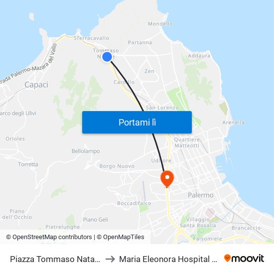 Piazza Tommaso Natale - Piazza Mandorle to Maria Eleonora Hospital del Gruppo Villa Maria map