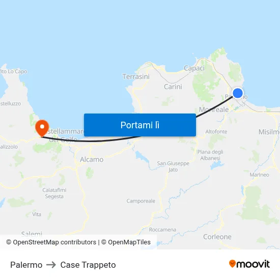 Palermo to Case Trappeto map