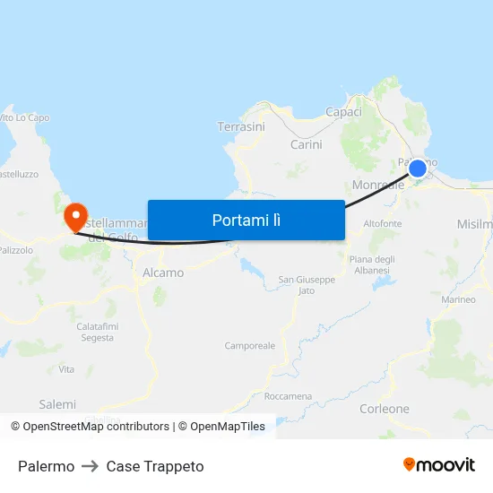 Palermo to Case Trappeto map