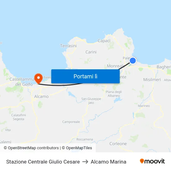 Stazione Centrale Giulio Cesare to Alcamo Marina map