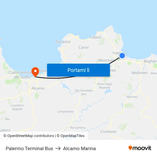 Palermo Terminal Bus to Alcamo Marina map