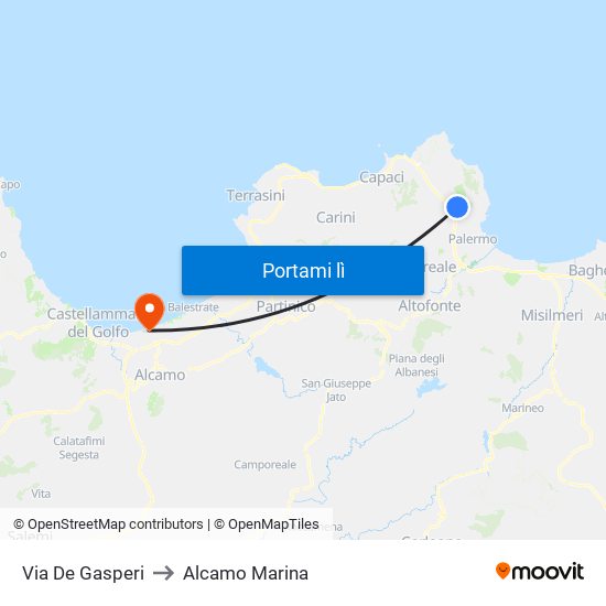 Via De Gasperi to Alcamo Marina map
