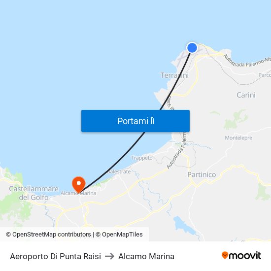 Aeroporto Di Punta Raisi to Alcamo Marina map