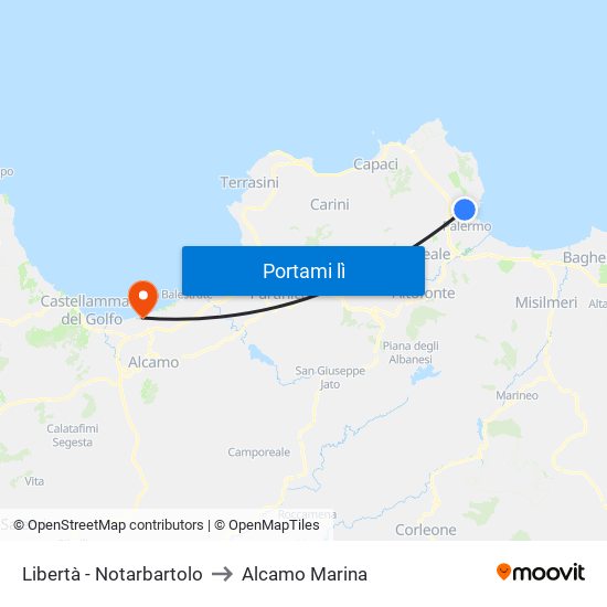 Libertà - Notarbartolo to Alcamo Marina map