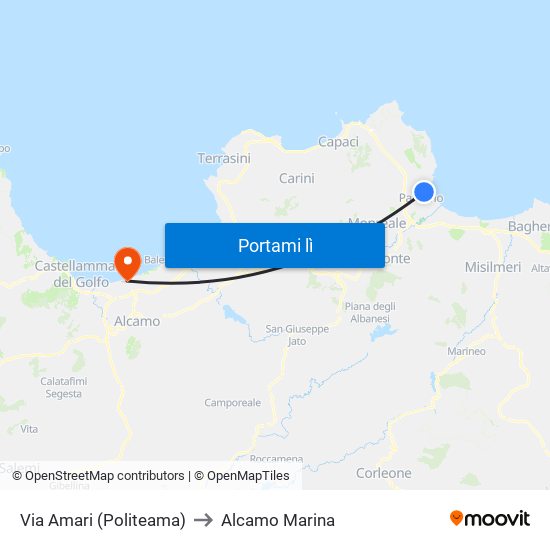 Via Amari (Politeama) to Alcamo Marina map