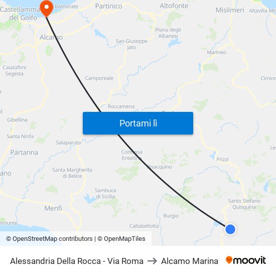 Alessandria Della Rocca - Via Roma to Alcamo Marina map