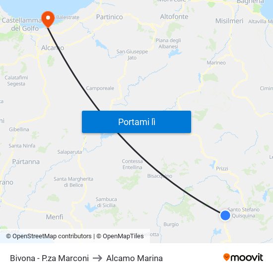 Bivona - P.za Marconi to Alcamo Marina map