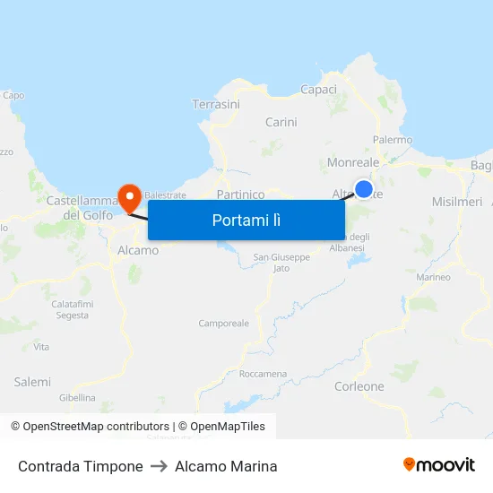 Contrada Timpone to Alcamo Marina map