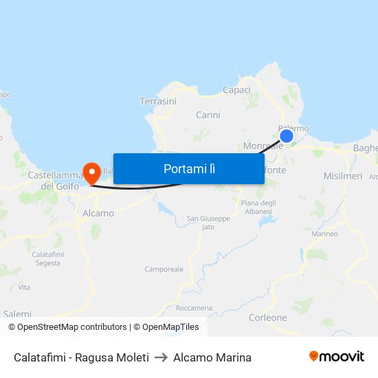 Calatafimi - Ragusa Moleti to Alcamo Marina map