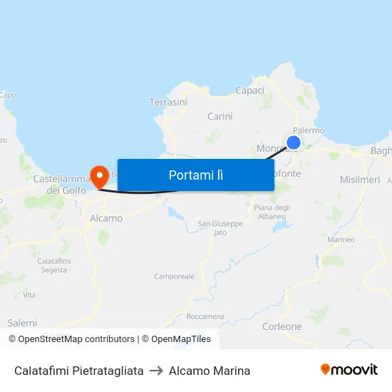 Calatafimi Pietratagliata to Alcamo Marina map