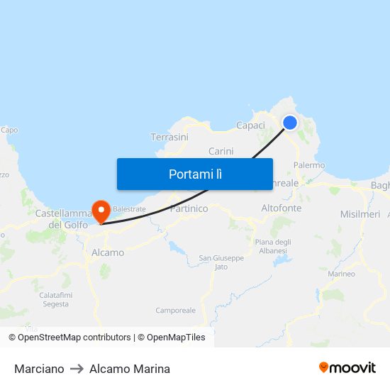 Marciano to Alcamo Marina map