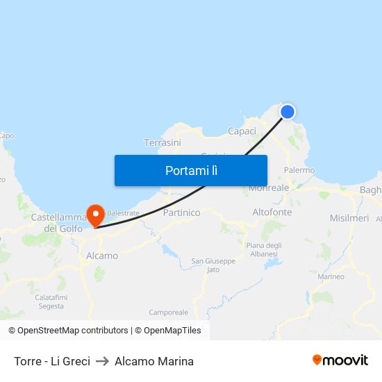Torre - Li Greci to Alcamo Marina map