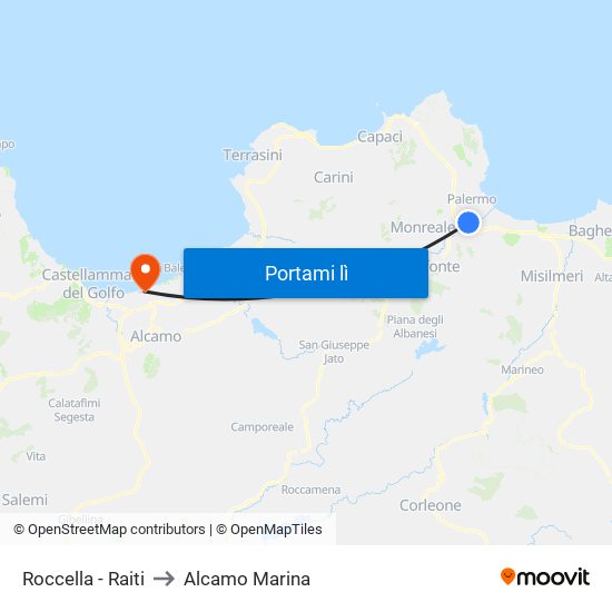 Roccella - Raiti to Alcamo Marina map