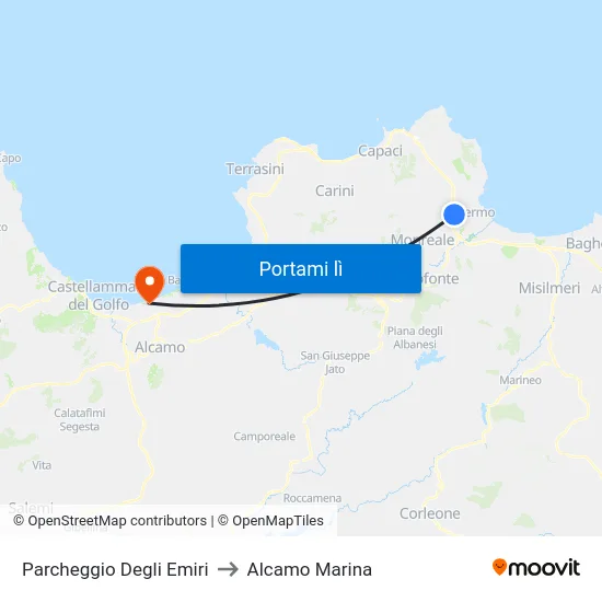 Parcheggio Degli Emiri to Alcamo Marina map