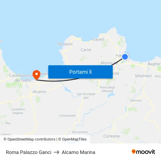 Roma Palazzo Ganci to Alcamo Marina map