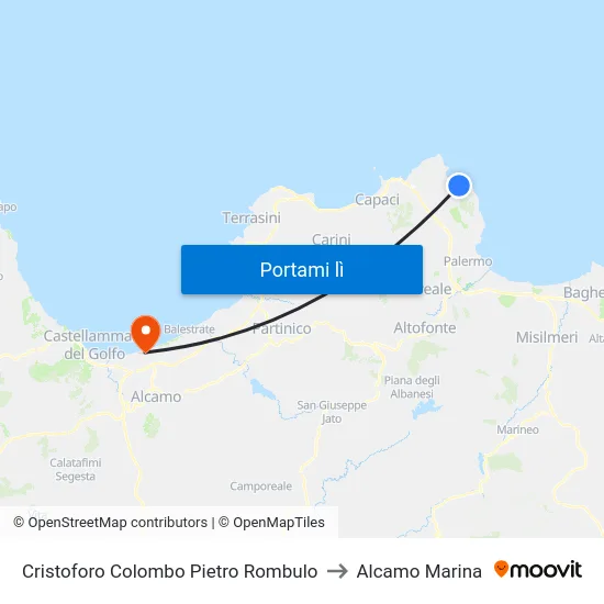 Cristoforo Colombo Pietro Rombulo to Alcamo Marina map