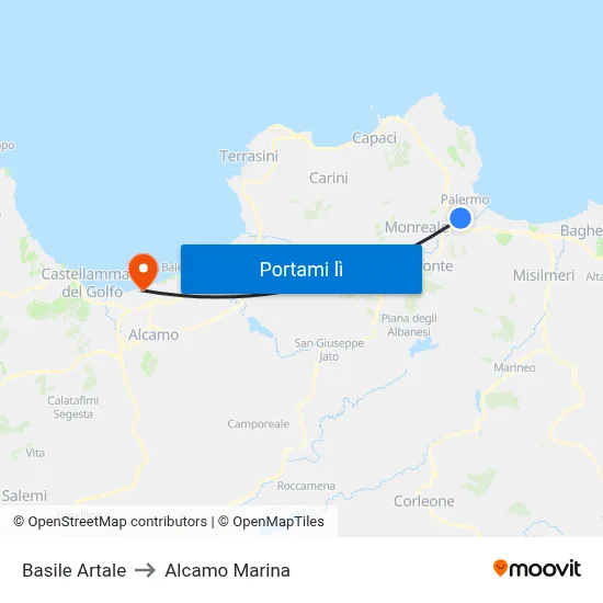 Basile Artale to Alcamo Marina map