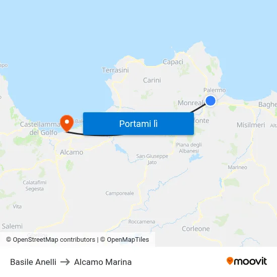 Basile Anelli to Alcamo Marina map