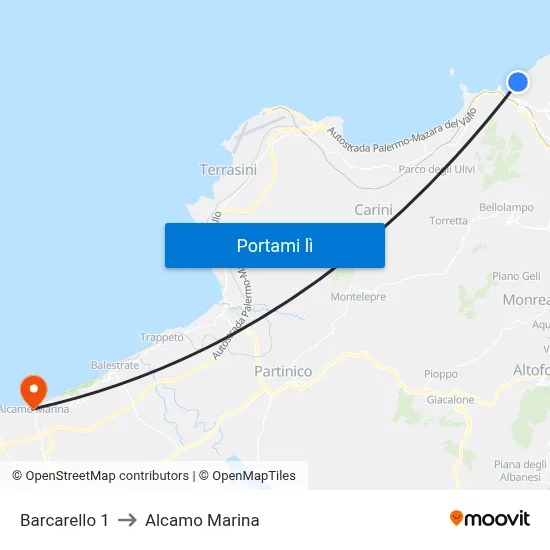 Barcarello 1 to Alcamo Marina map