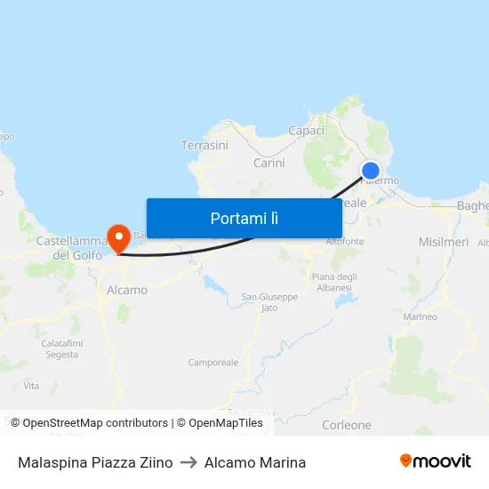 Malaspina Piazza Ziino to Alcamo Marina map