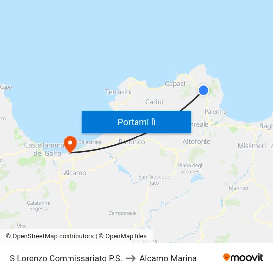 S Lorenzo Commissariato P.S. to Alcamo Marina map