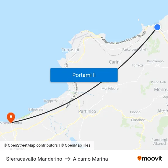 Sferracavallo Manderino to Alcamo Marina map