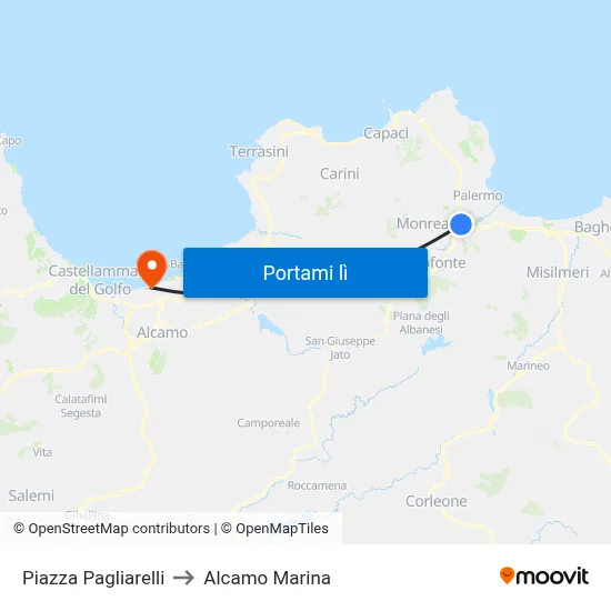 Piazza Pagliarelli to Alcamo Marina map