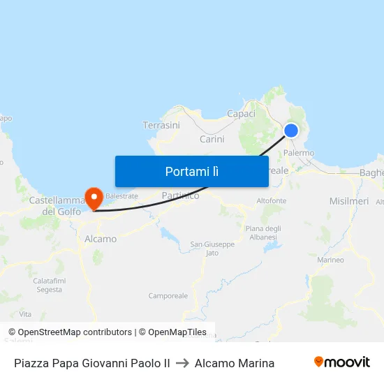 Piazza Papa Giovanni Paolo II to Alcamo Marina map