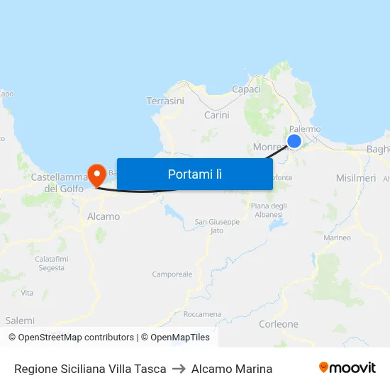 Regione Siciliana Villa Tasca to Alcamo Marina map