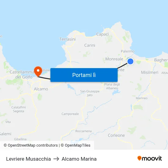 Levriere Musacchia to Alcamo Marina map