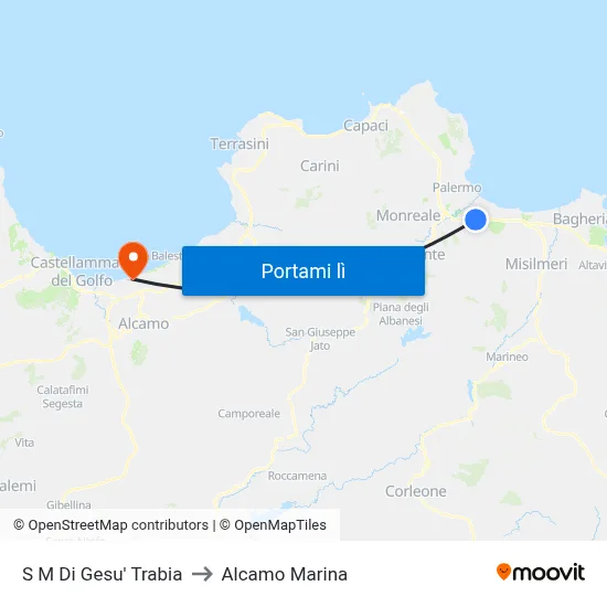 S M Di Gesu' Trabia to Alcamo Marina map