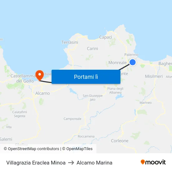 Villagrazia Eraclea Minoa to Alcamo Marina map