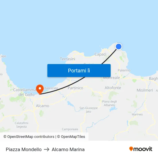 Piazza Mondello to Alcamo Marina map