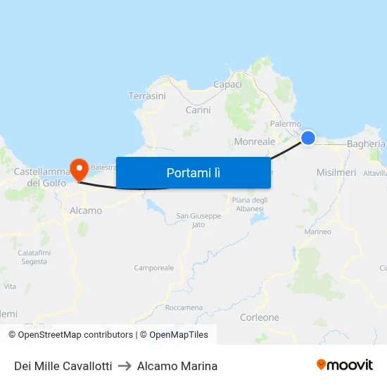 Dei Mille Cavallotti to Alcamo Marina map
