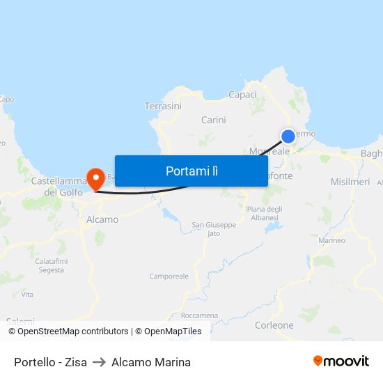 Portello - Zisa to Alcamo Marina map