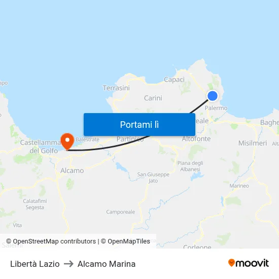 Libertà Lazio to Alcamo Marina map