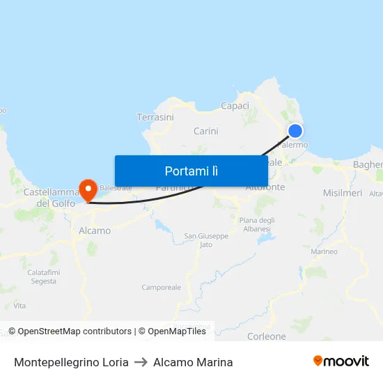 Montepellegrino Loria to Alcamo Marina map