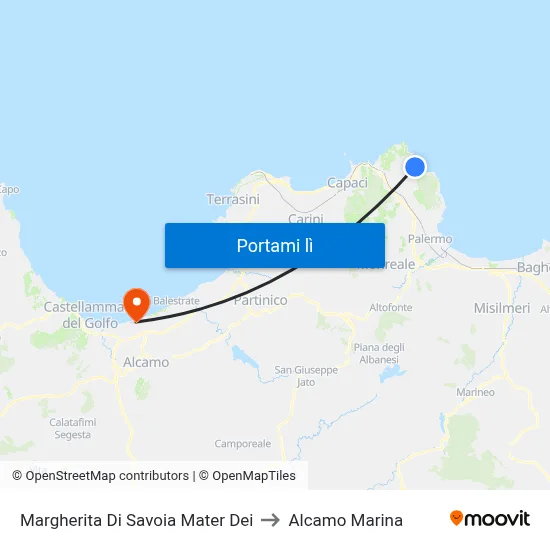 Margherita Di Savoia Mater Dei to Alcamo Marina map