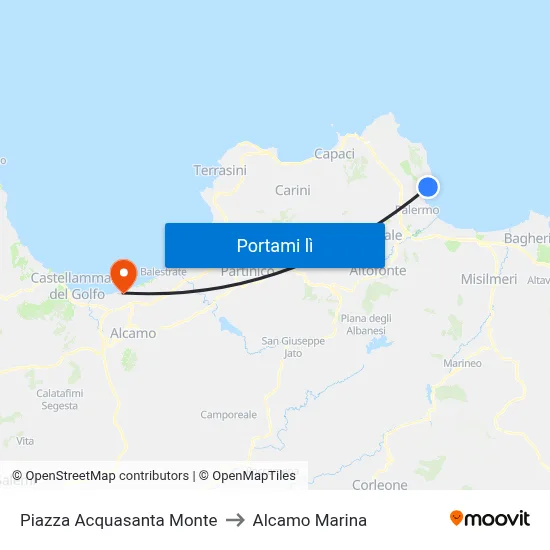 Piazza Acquasanta Monte to Alcamo Marina map