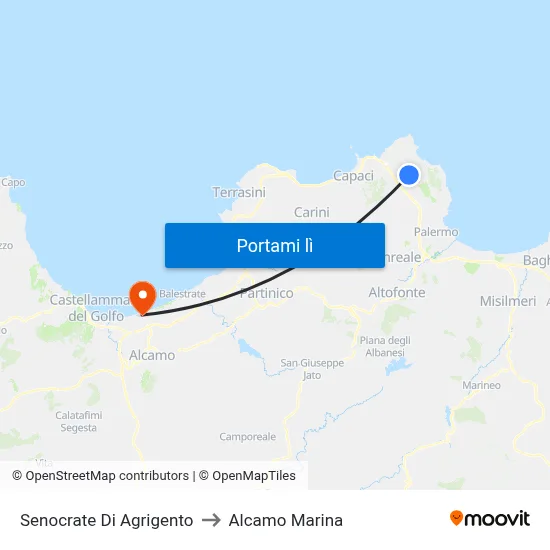 Senocrate Di Agrigento to Alcamo Marina map