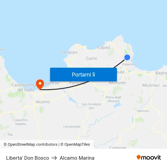 Liberta' Don Bosco to Alcamo Marina map