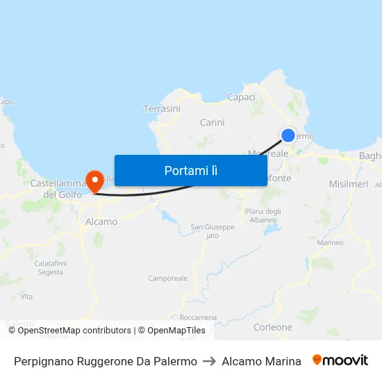 Perpignano Ruggerone Da Palermo to Alcamo Marina map