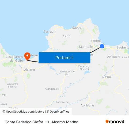 Conte Federico Giafar to Alcamo Marina map