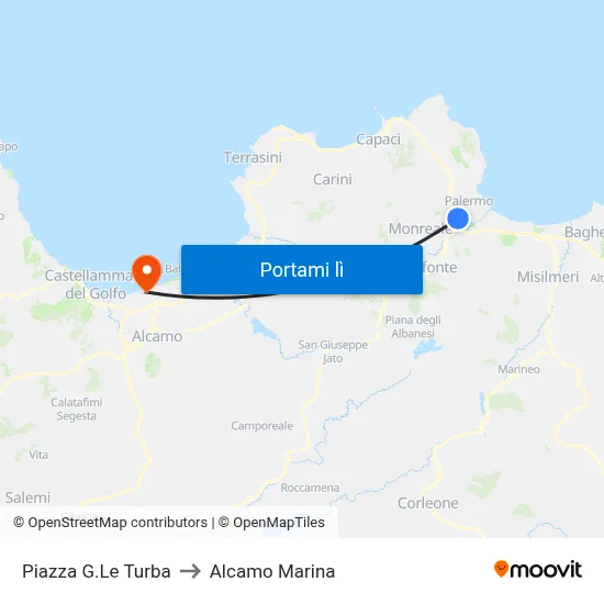 Piazza G.Le Turba to Alcamo Marina map