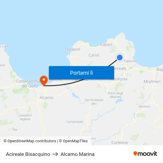 Acireale Bisacquino to Alcamo Marina map