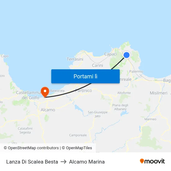 Lanza Di Scalea Besta to Alcamo Marina map