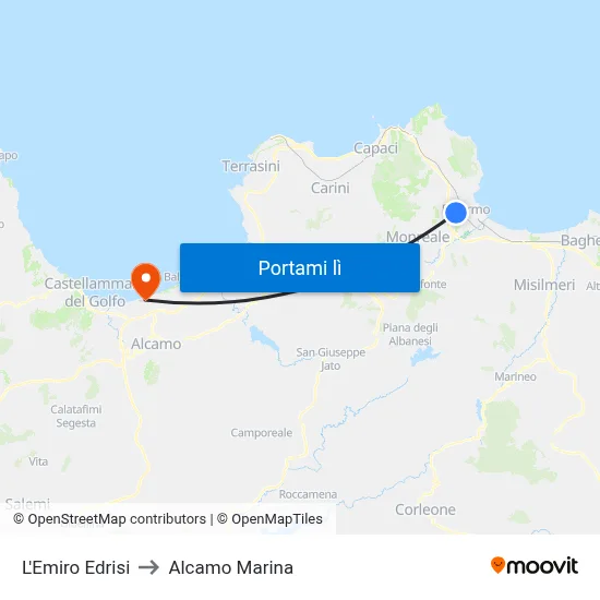 L'Emiro Edrisi to Alcamo Marina map
