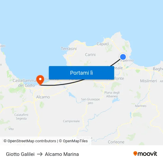 Giotto Galilei to Alcamo Marina map