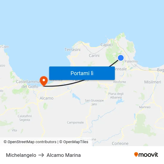 Michelangelo to Alcamo Marina map